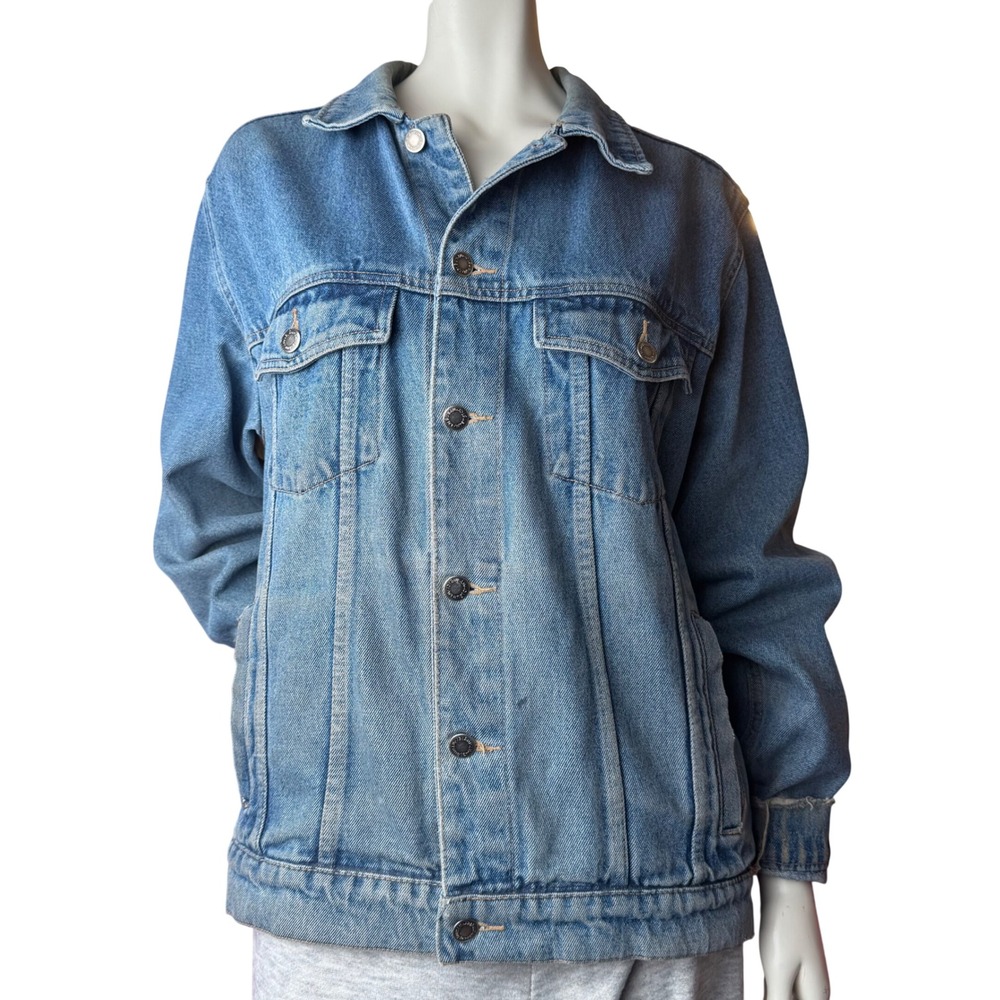 Wrangler Hero Denim Jacket Distressed Medium Wash Vintage 90s Western Mens Large